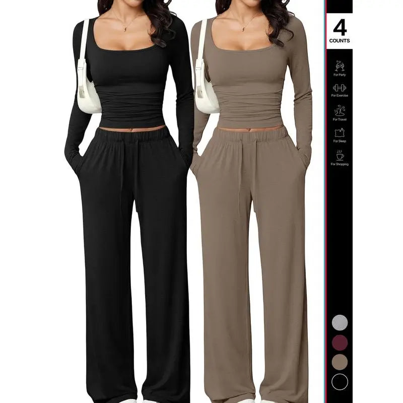 Chic and Comfortable 2-Piece Lounge Set Featuring Crop Top and Wide Leg Pants for Ultimate Relaxation