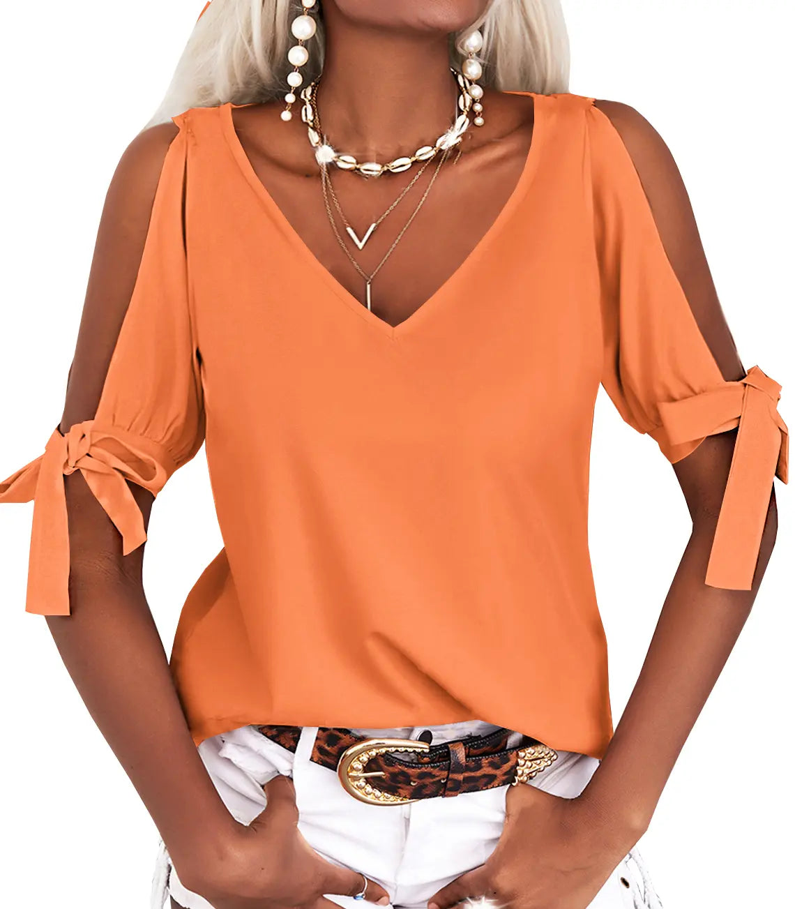 Danedvi's Elegant Cold Shoulder V-Neck Blouse: Perfect for Spring and Summer Casual Wear