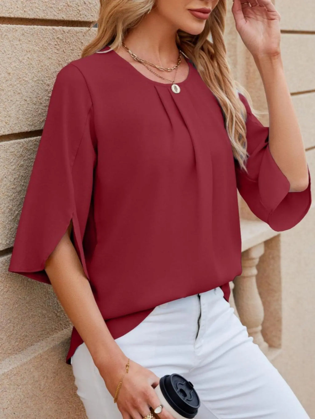 Chic Round Neck Blouse - A Timeless Casual Essential for Every Season