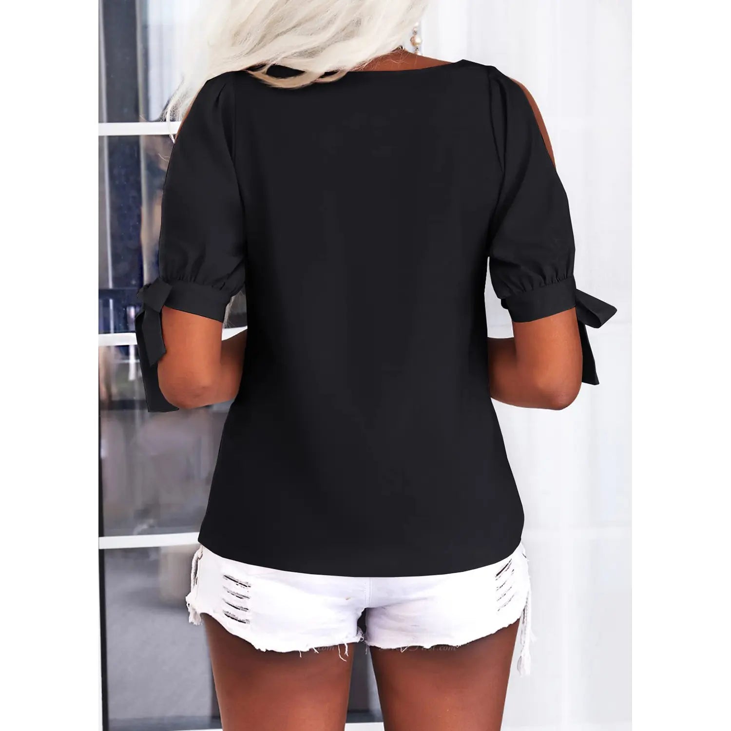 Danedvi's Elegant Cold Shoulder V-Neck Blouse: Perfect for Spring and Summer Casual Wear