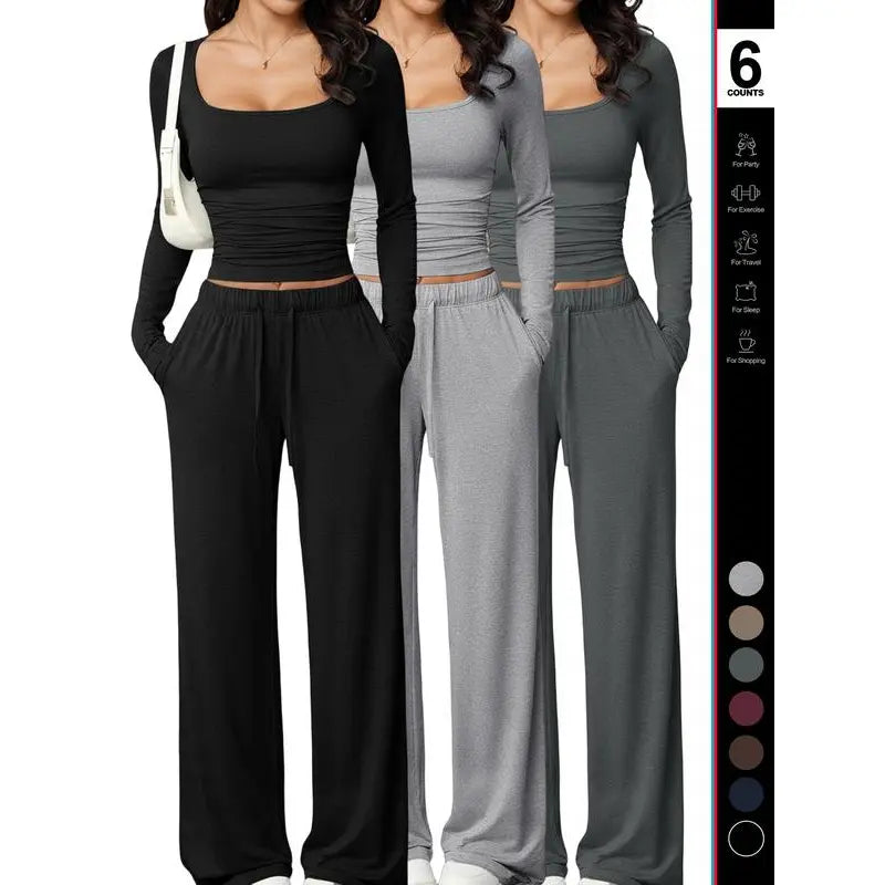 Chic and Comfortable 2-Piece Lounge Set Featuring Crop Top and Wide Leg Pants for Ultimate Relaxation