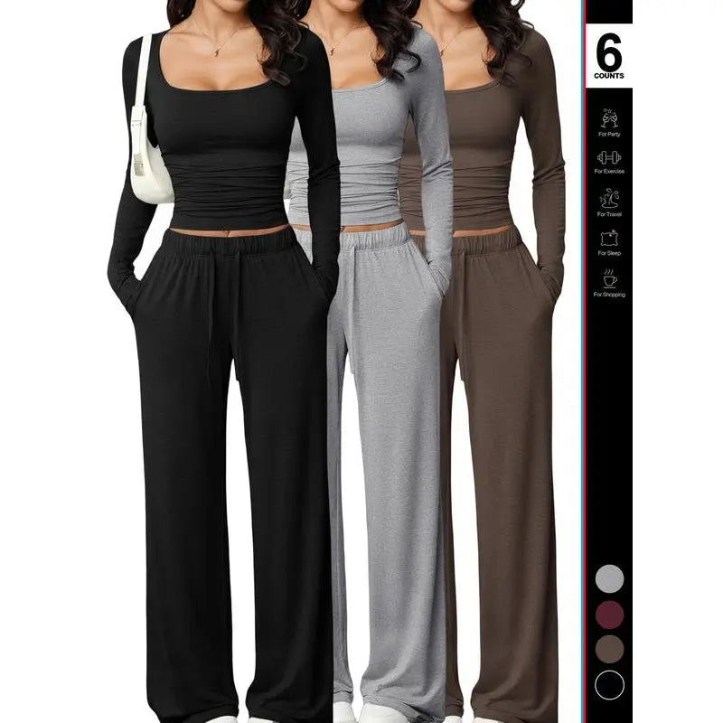 Chic and Comfortable 2-Piece Lounge Set Featuring Crop Top and Wide Leg Pants for Ultimate Relaxation