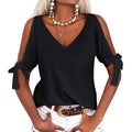 Danedvi's Elegant Cold Shoulder V-Neck Blouse: Perfect for Spring and Summer Casual Wear