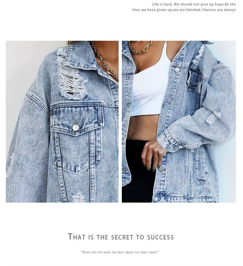 Stylish Women's Denim Jackets - Trendy Hole Design for Autumn & Winter Fashion