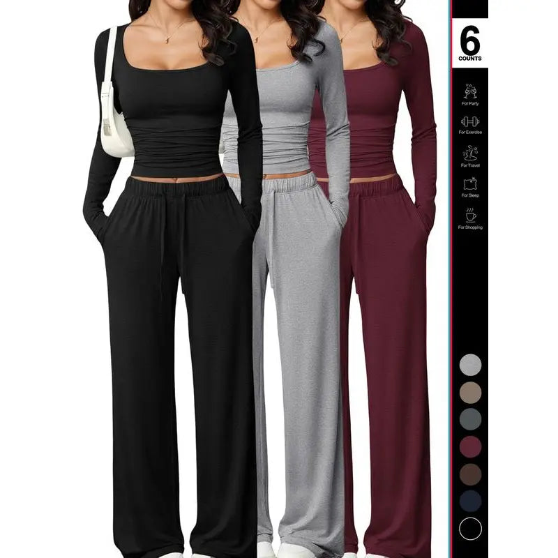 Chic and Comfortable 2-Piece Lounge Set Featuring Crop Top and Wide Leg Pants for Ultimate Relaxation