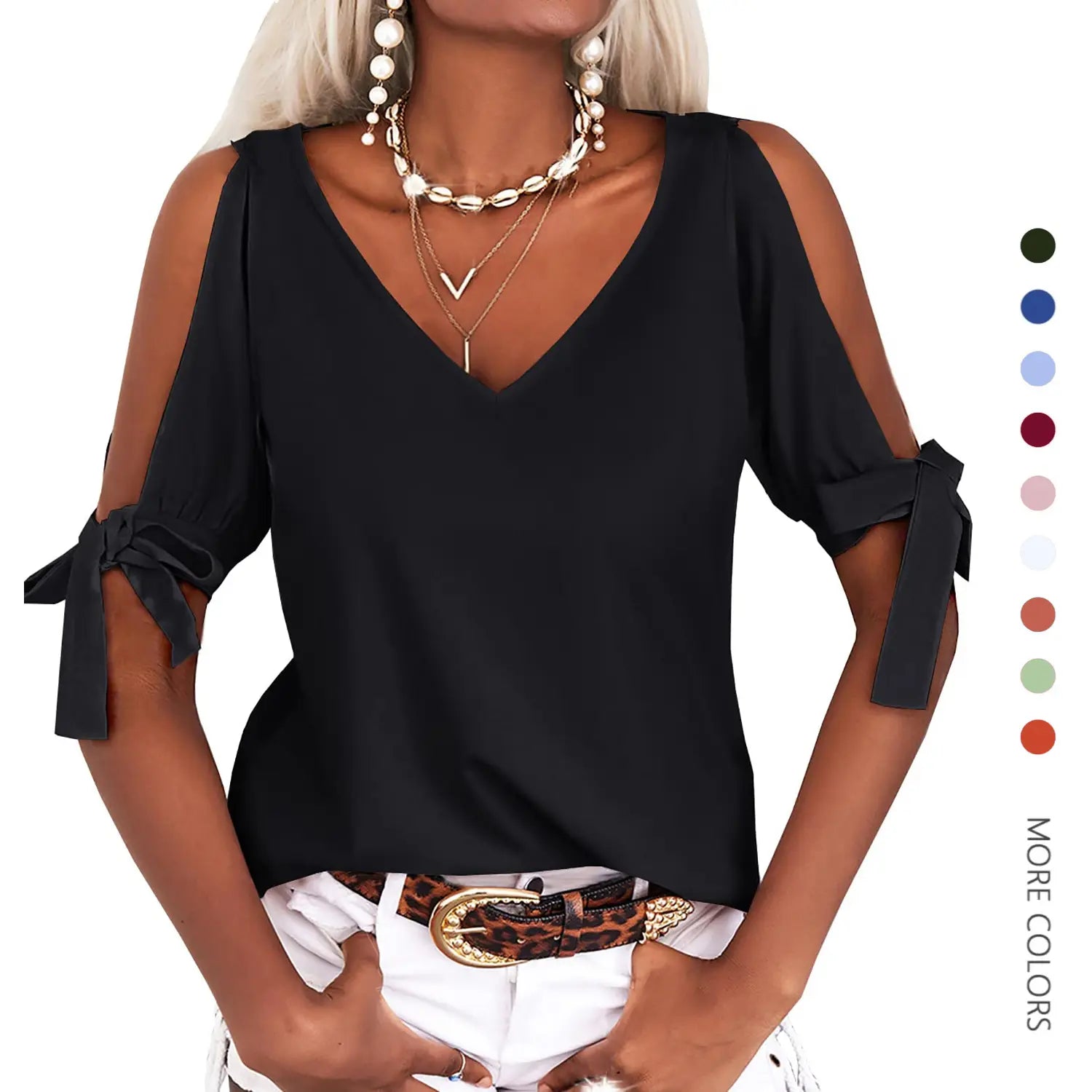 Danedvi's Elegant Cold Shoulder V-Neck Blouse: Perfect for Spring and Summer Casual Wear