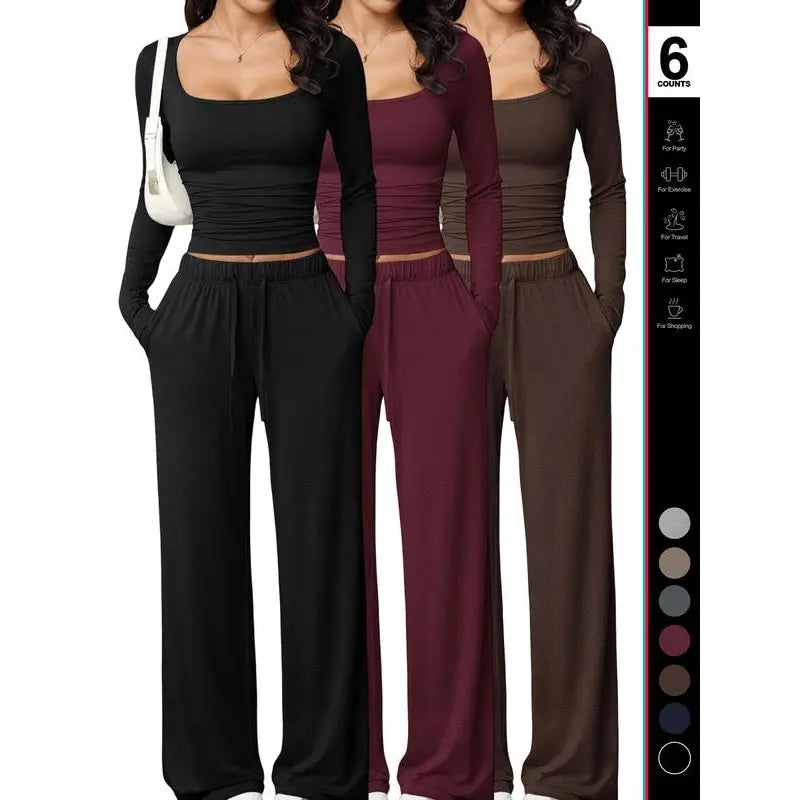 Chic and Comfortable 2-Piece Lounge Set Featuring Crop Top and Wide Leg Pants for Ultimate Relaxation