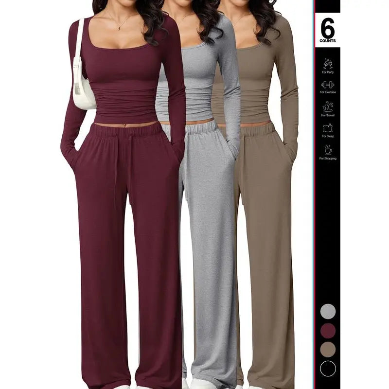 Chic and Comfortable 2-Piece Lounge Set Featuring Crop Top and Wide Leg Pants for Ultimate Relaxation