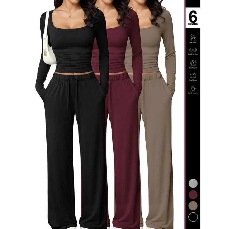 Chic and Comfortable 2-Piece Lounge Set Featuring Crop Top and Wide Leg Pants for Ultimate Relaxation